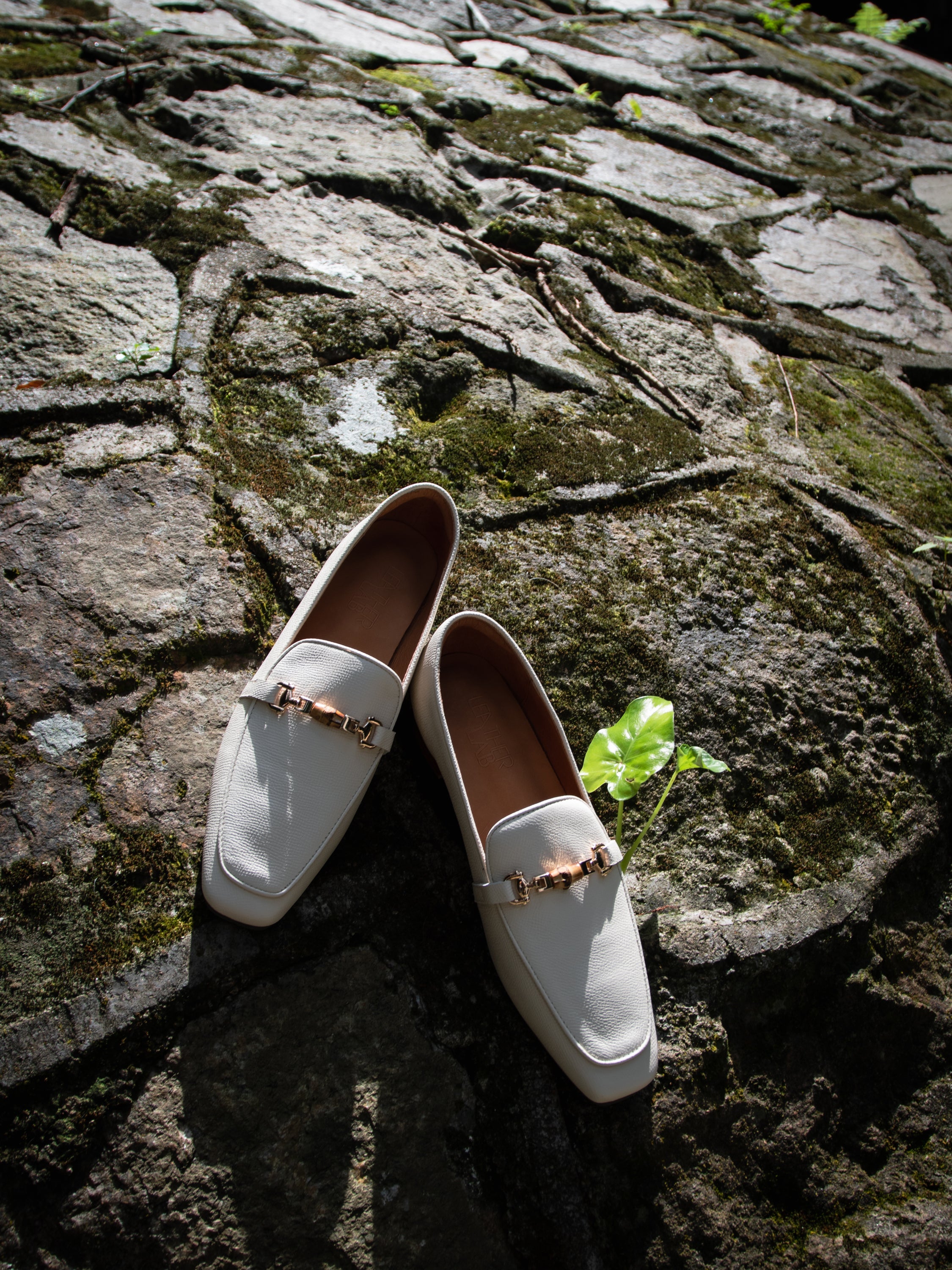Square-toe Bamboo-Chain Loafers