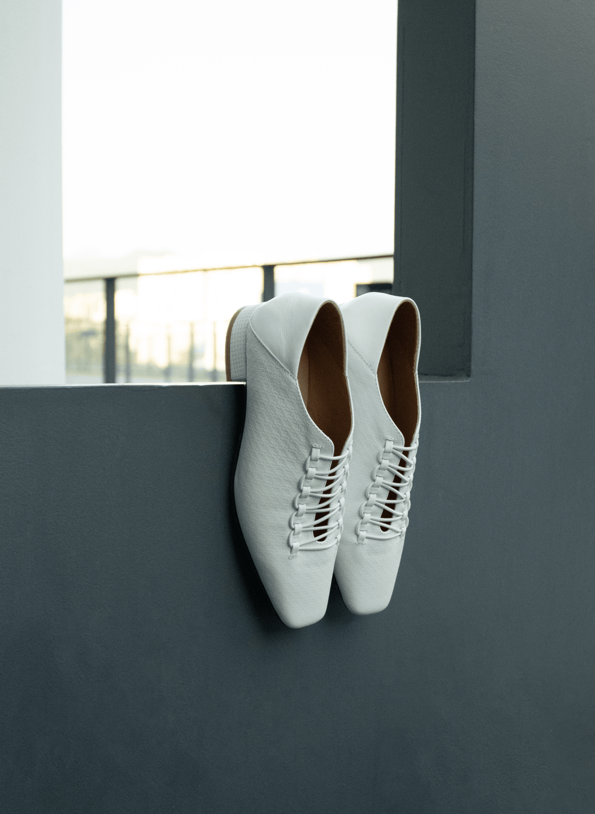 LEATHER LAB - Square-Toe Zip-Zap String Flats