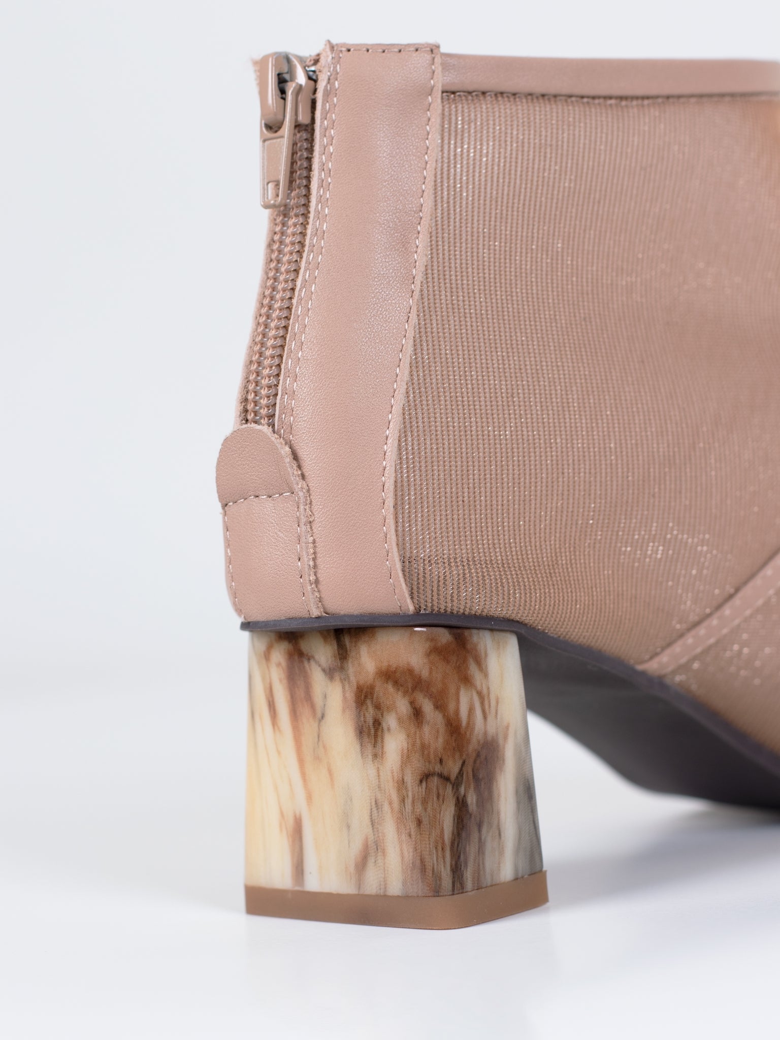 Marble-Heel Gauze Ankle Boots